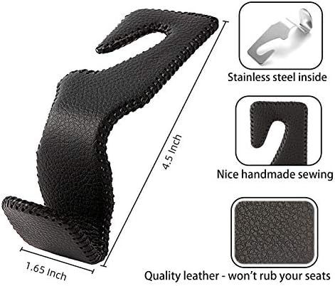 Headrest Hooks for Car, Back Seat Organizer Black Leather Hanger Holder Hook - Image 6