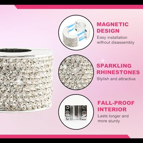 Rislobx 2PCS Magnetic Car Headrest Collars, Rhinestone Car Head Rest Collars - Image 3