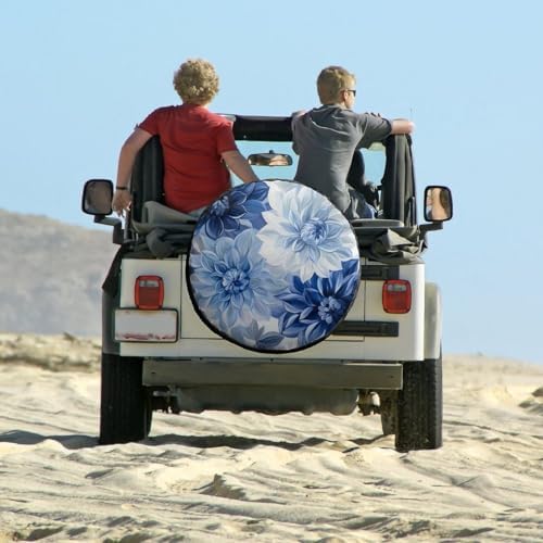 Blue and Grey Dahlia Flower Spare Tire Cover Green and Blue Vintage Floral Boho - Image 6