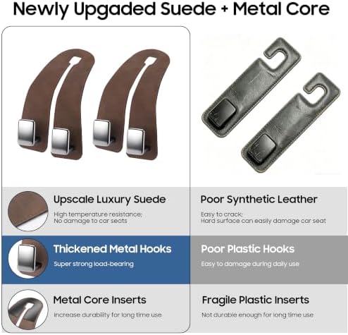 Amooca Car Headrest Hooks 4-Pack Suede Seat Organizer - Image 2