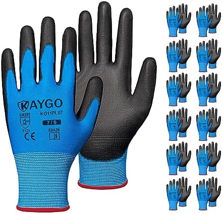 KAYGO Safety Work Gloves for Men Women, PU Coated Palm & Fingers by KAYGO