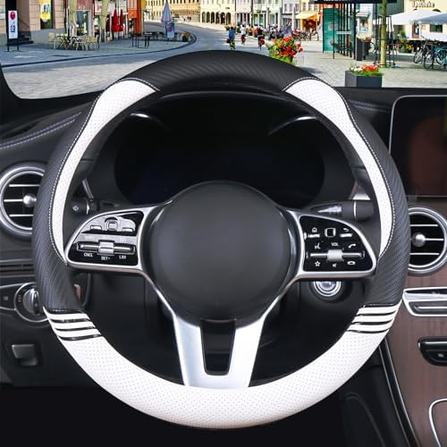 15 inch Cute Leather Steering Wheel Cover Black and White - Image 2