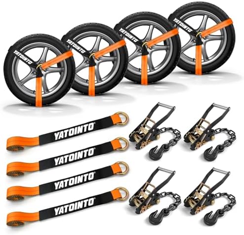 4 Pack Car Tie Down Straps for Trailers, Lasso Wheel Strap 9900LBS Break by YATOINTO