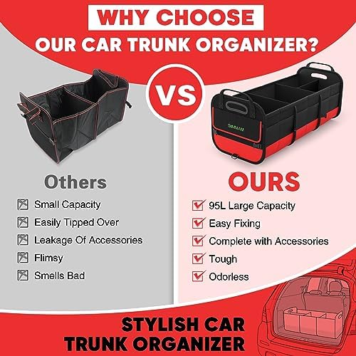Simniam Large Trunk Organizer for Car, Foldable Multi Compartment Car Trunk - Image 5