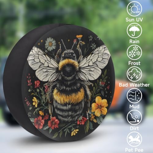 Spare Tire Cover Bee and Flowers Wheel Covers Protectors Waterproof Dust-Proof - Image 4
