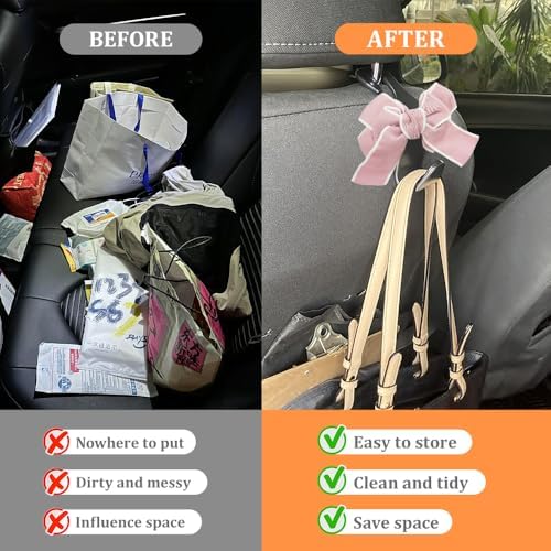 2PCS Car Seat Headrest Hooks, Car Bag Hooks, Cute Bow Knot Vehicle Seatback - Image 5