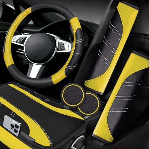 NBTEPEM 6 Pcs Yellow Steering Wheel Cover Set, Sport Microfiber Leather by NBTEPEM