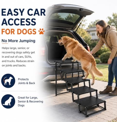 Collapsible Dog Steps for Car Truck SUV, 5-Steps Folding Dog Stairs - Image 2