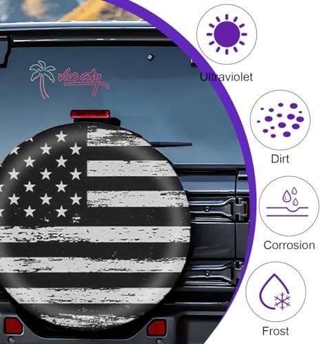 Car Spare Tire Cover, 15Inch Dustproof Waterproof American USA Flag Vehicle - Image 3