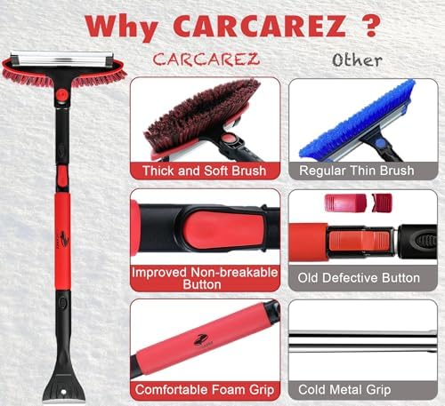 CARCAREZ 39" Extendable Car Snow Brush and Ice Scraper, Windshield Window Ice - Image 3