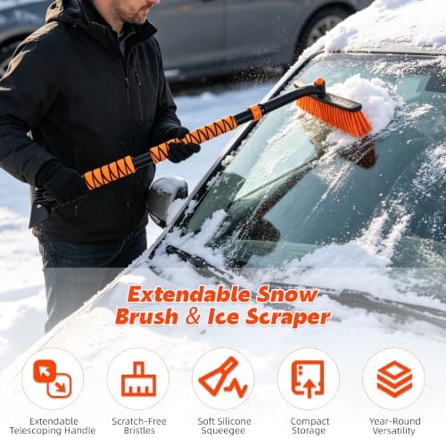 39" Extendable Snow Brush & Ice Scraper, 360° Pivoting Head - Image 2