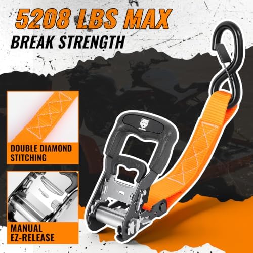 Retractable Ratchet Straps 4 Pack, 5208LBS Break Strength - Image 3