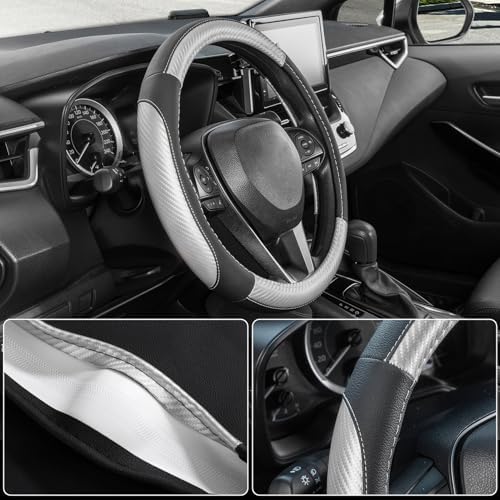SEG Direct Car Steering Wheel Cover 15.5"-16" Silver Carbon Fiber Pattern - Image 3