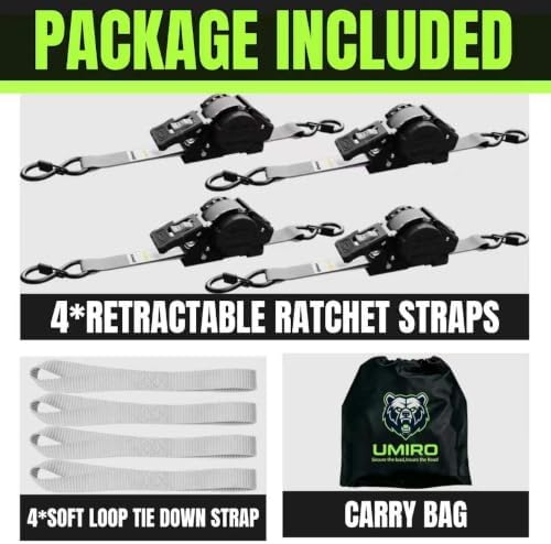 Retractable Ratchet Straps, 1 Inch x 12 Feet Heavy Duty Tie Downs, 1760lb Break - Image 7