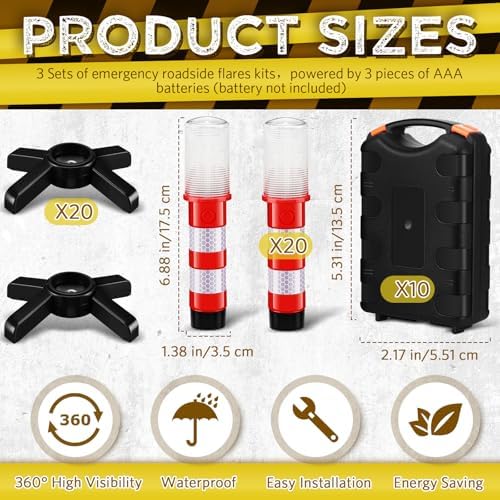 Riakrum 16 Pcs Emergency Roadside Flares Bulk Kit LED Safety Strobe Road - Image 2