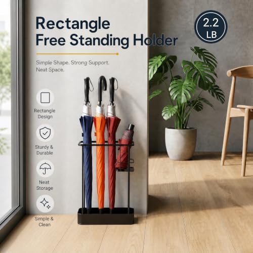 Metal Umbrella Stand, Rectangle Free Standing Holder - Image 5