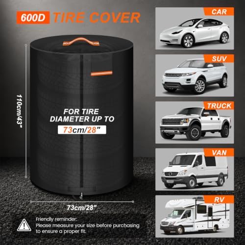 Tire Storage Cover, 600D Heavy Duty Holds 4 Tires Up to 28 Inch - Image 2