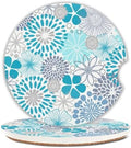 Blue Floral Car Coasters for Cup Holders Set of 2 Bohemian Absorbent Ceramic by Unknown