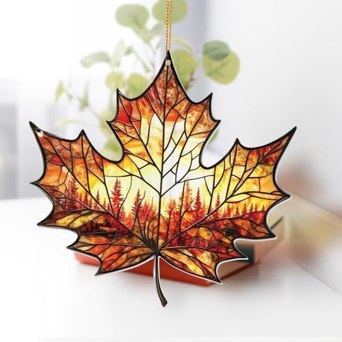 Stained Glass Acrylic Maple Leaf Ornament – Autumn & Christmas Tree Decoration - Image 2
