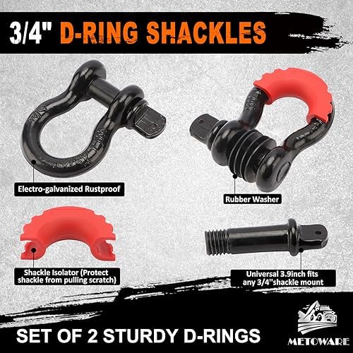 METOWARE Recovery Tow Strap Kit 3" x 20ft 35000 lbs Break Strength - Image 5