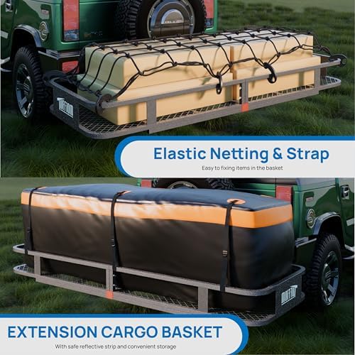 TUFFIOM 60"x20"x6" Folding Hitch Mount Cargo Carrier Basket, 500lbs Steel Car - Image 4