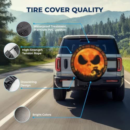 GENANY Gothic Skeleton Halloween PVC Leather Spare Tire Cover Size 18 - Image 4