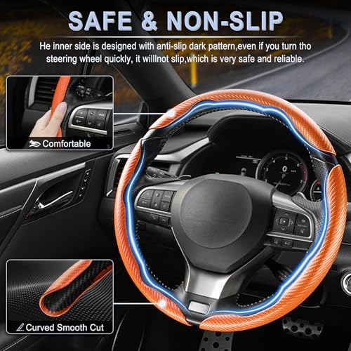 Amiss 3pcs Carbon Fiber Anti-Skid Steering Wheel Cover, Waterproof & Segmented - Image 3