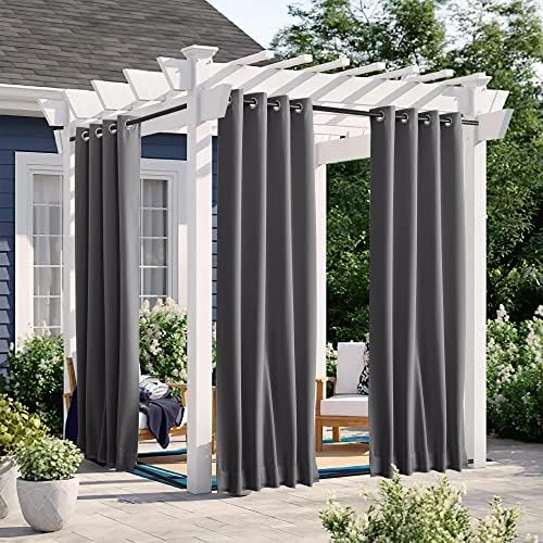 NICETOWN 2 Panels Outdoor Curtains Waterproof Bottom Fixed W46xL90 Grey by NICETOWN