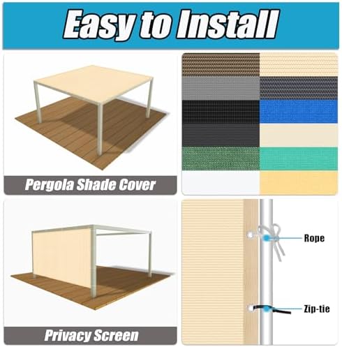 Amagenix 90% Pergola Shade Cover 7' X 7' Sun Shade Cloth - Image 4