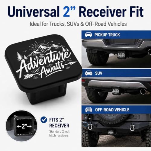Adventure Awaits 2" Hitch Cover, Rubber Towing Hitch Covers Hitch Protector - Image 4