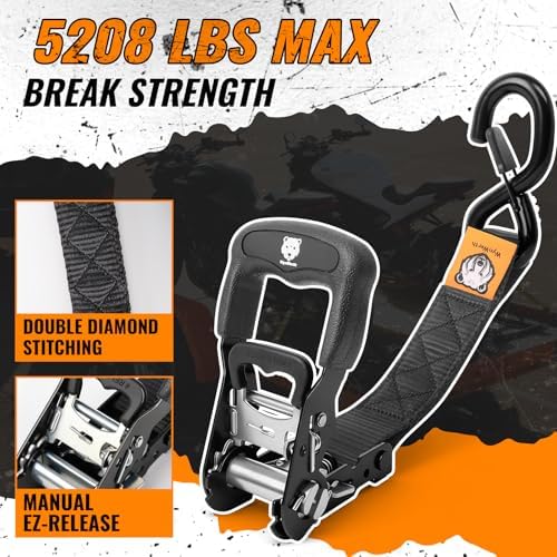 Retractable Ratchet Straps 4 Pack，5208LBS Break Strength - Image 3