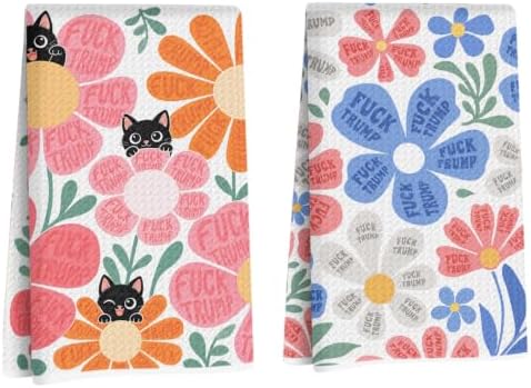 Cat Flowers Trump Decor Kitchen Towels Funny Gifts by Lovdazzles