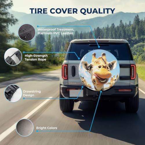 GENANY Giraffe Family Art Thick PVC Leather Spare Tire Cover Size 18 - Image 4
