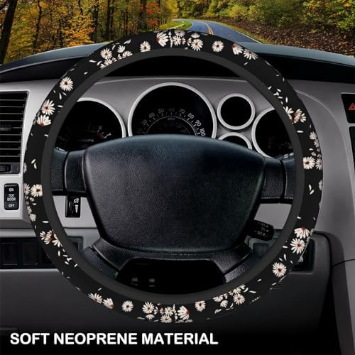 KARREAL Black and White Daisies Elastic Steering Wheel Cover - Image 3