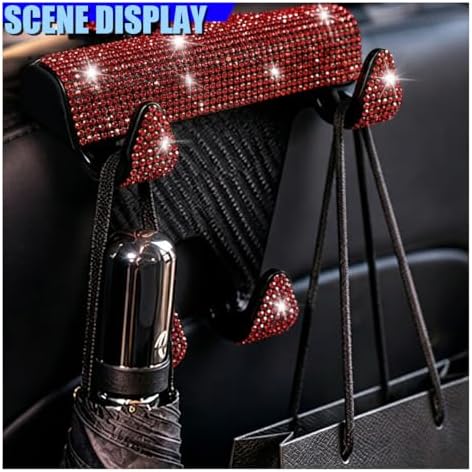 Craedli 2PCS Bling Rhinestone Car Seat Headrest Hooks, Shiny Crystal Auto - Image 5