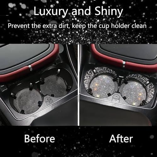 2pcs Bling Car Cup Holder Coasters & 2pcs Push Start Button, 2.75 inch - Image 5