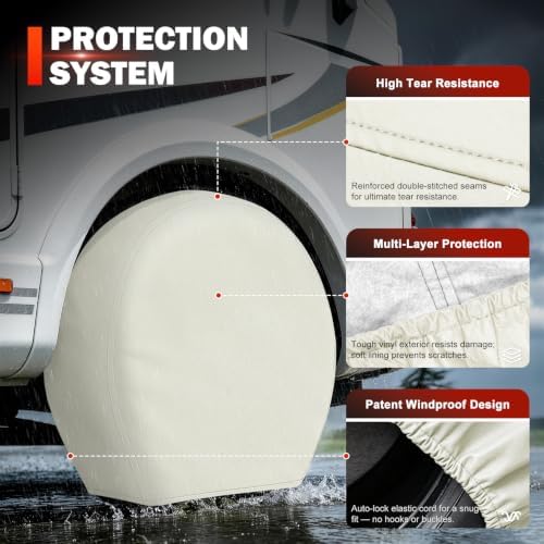 Explore Land Tire Covers 4 Pack Fit Tire Diameters 32-34.75 inch, Off White - Image 2