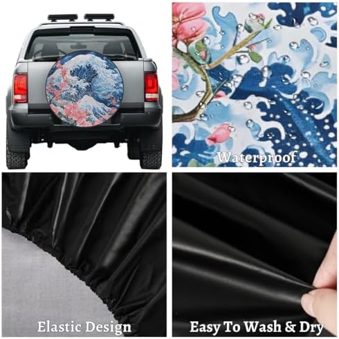 Spare Tire Cover for RV Trailer, Japanese Big Waves Cherry Blossoms Waterproof - Image 4