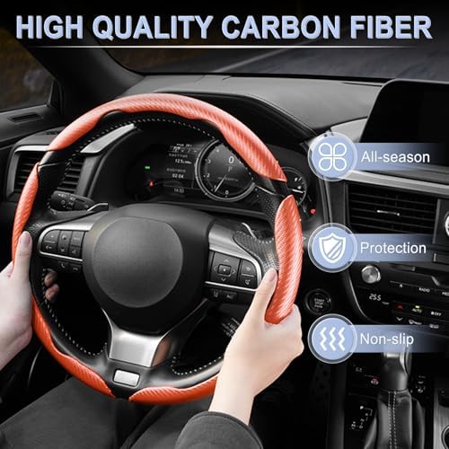 Amiss 3pcs Carbon Fiber Anti-Skid Steering Wheel Cover, Waterproof & Segmented - Image 6