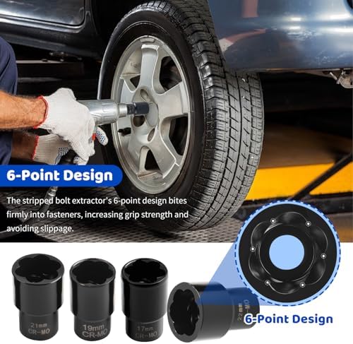 5PCS Locking Lug Nut Removal Tool, 17-22mm Wheel Lock Removal Kit - Image 3