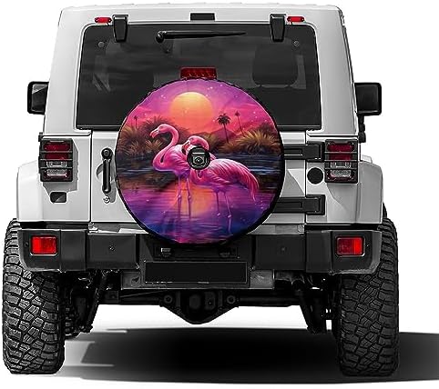 Pink Flamingo Spare Tire Cover by Foruidea