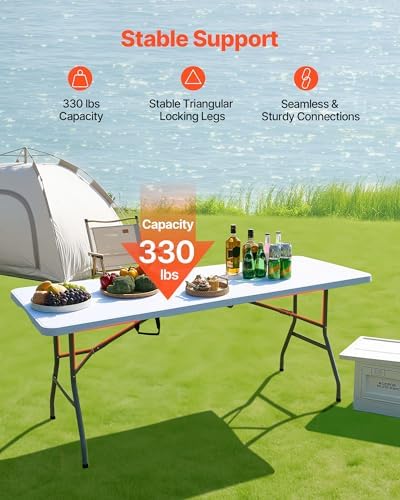 VEVOR Folding Table, Heavy Duty Portable Fold-in-Half Utility Table, Indoor - Image 5