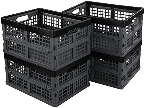 4-Pack 15 L Plastic Collapsible Storage Crates, Folding Baskets by Hommp