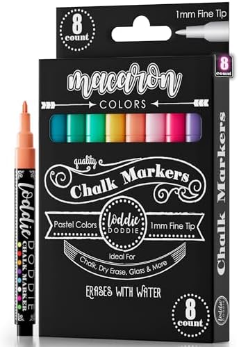 Loddie Doddie Liquid Chalk Markers, Fine Tip, Pastel Chalk Markers, 8 Pack by LoddieDoddie