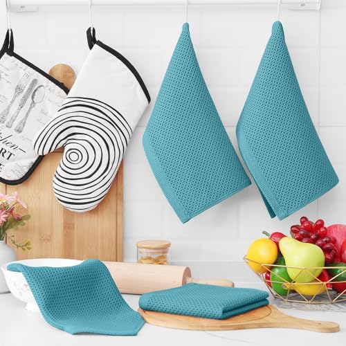 Homaxy 100% Cotton Waffle Weave Kitchen Dish Cloths 12-Pack, Lake Blue - Image 6