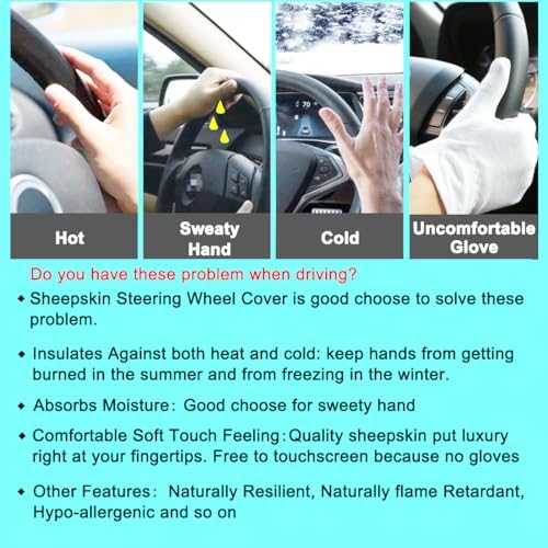 Black Fuzzy Sheepskin Car Steering Wheel Cover - Image 6