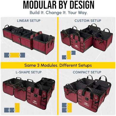5-Section Modular Extra Large Trunk Organizer System, Cherry Red - Image 3