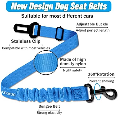 COOYOO Dog Seat Belt, 3 Piece Set Retractable Dog Car Harness Adjustable Seat - Image 3