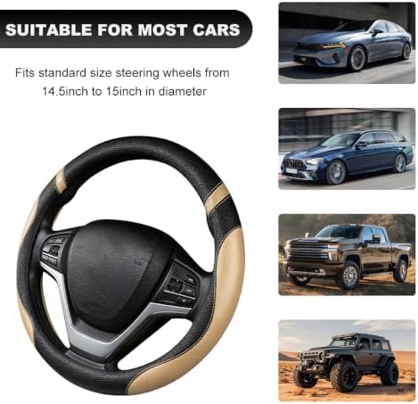 Car Steering Wheel Cover, 15 Inch Premium Leather Breathable Non-Slip Wheels - Image 6