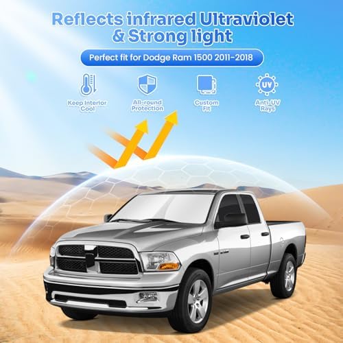 Canvcle Window Shades for 2009-2018 Dodge Ram 1500 Accessories Windshield Sun - Image 2